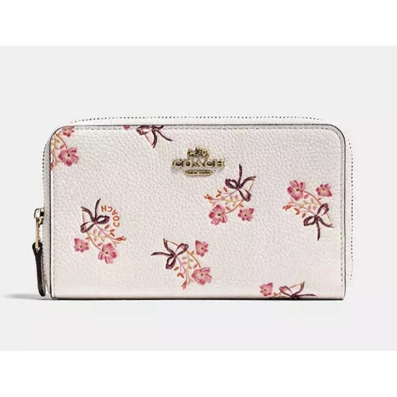 Coach Medium Zip Around Wallet With Floral Bow Print Pink - Picture 1 of 9